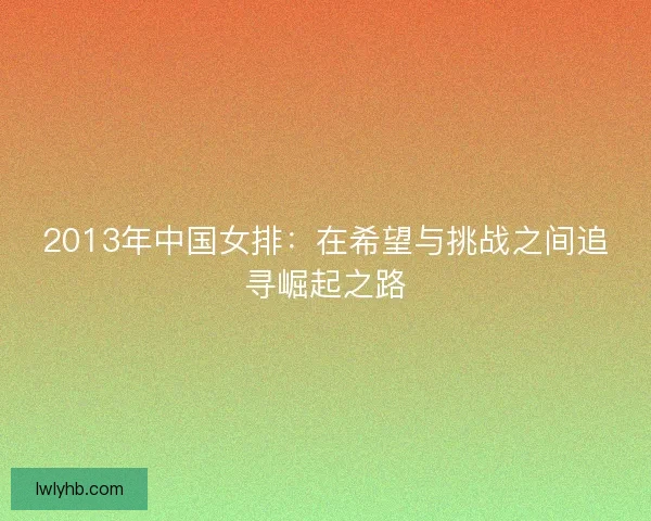 2013年中国女排:在希望与挑战之间追寻崛起之路 2013年中国女排:在希望与挑战之间追寻崛起之路